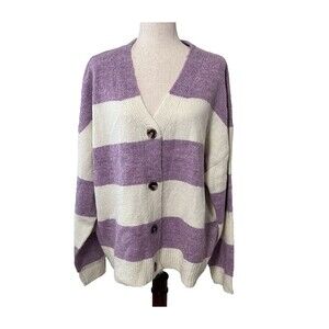 NWT Wynter  Women Size XXL Long Sleeve Purple Striped Button Front Cardigan